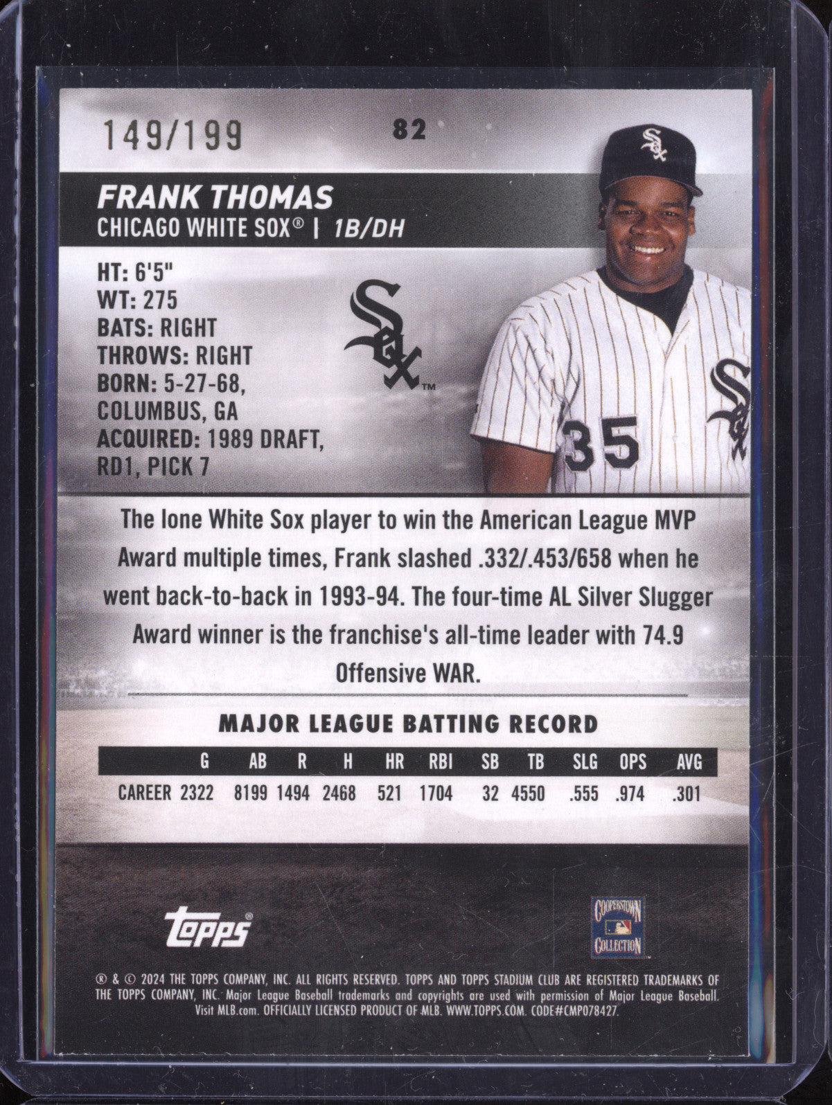 Frank Thomas 2024 Topps Stadium Club 82 Green Foil 149/199