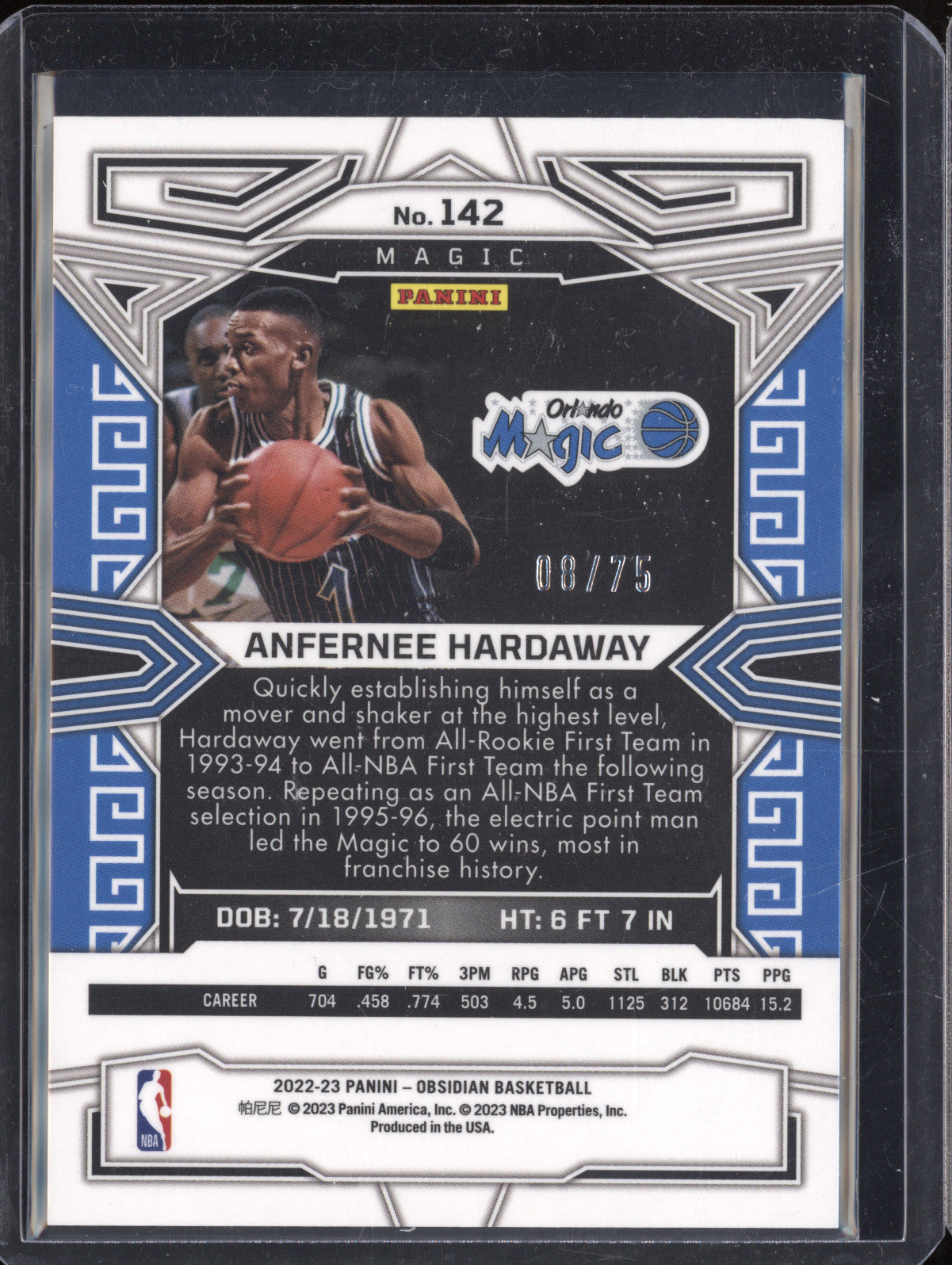 Anfernee Hardaway 2022-23 Panini Obsidian 142 Red/Yellow/Green Flood EE 8/75