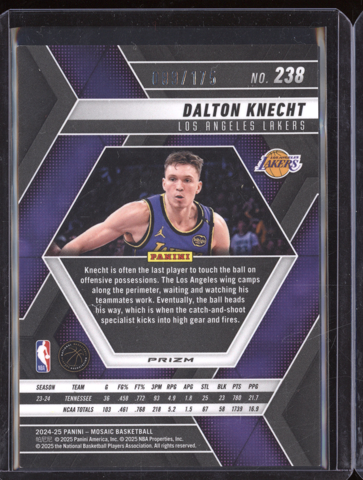 Dalton Knecht 2024-25 Panini Mosaic 238 Pink Mosaic RC 89/175