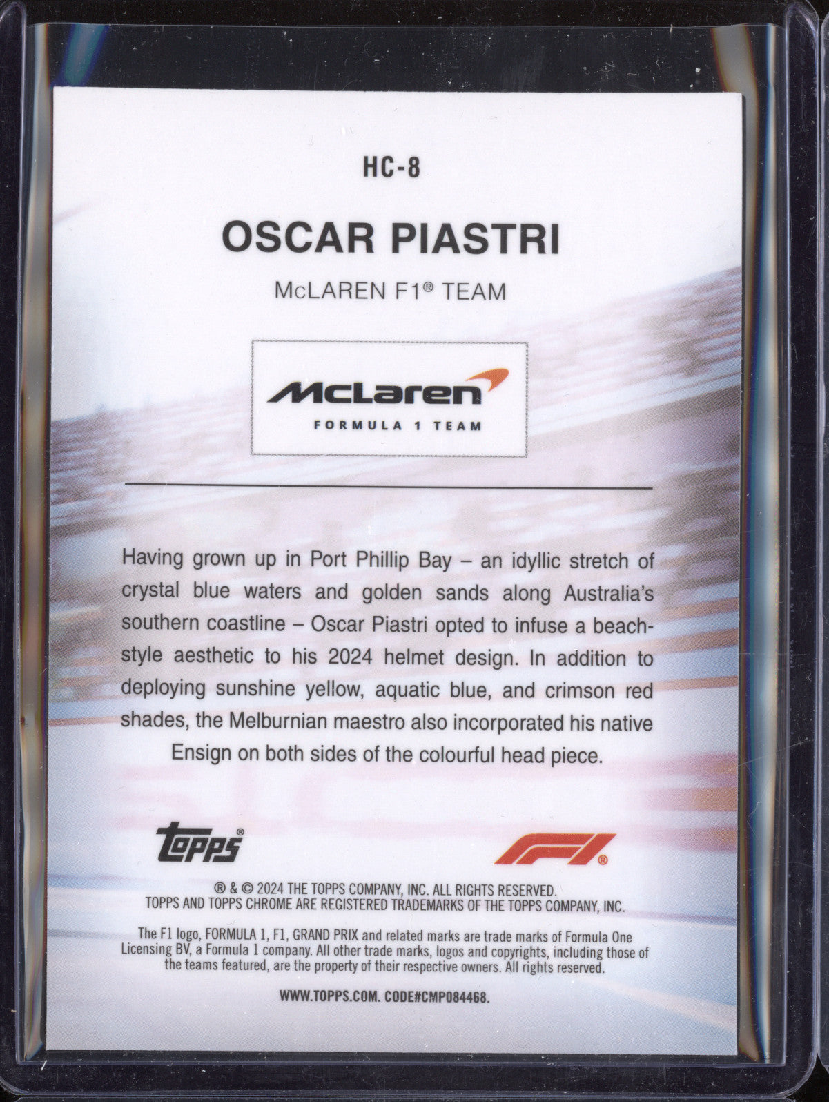 Oscar Piastri 2024 Topps Chrome F1 HC-8 Helmet Collection