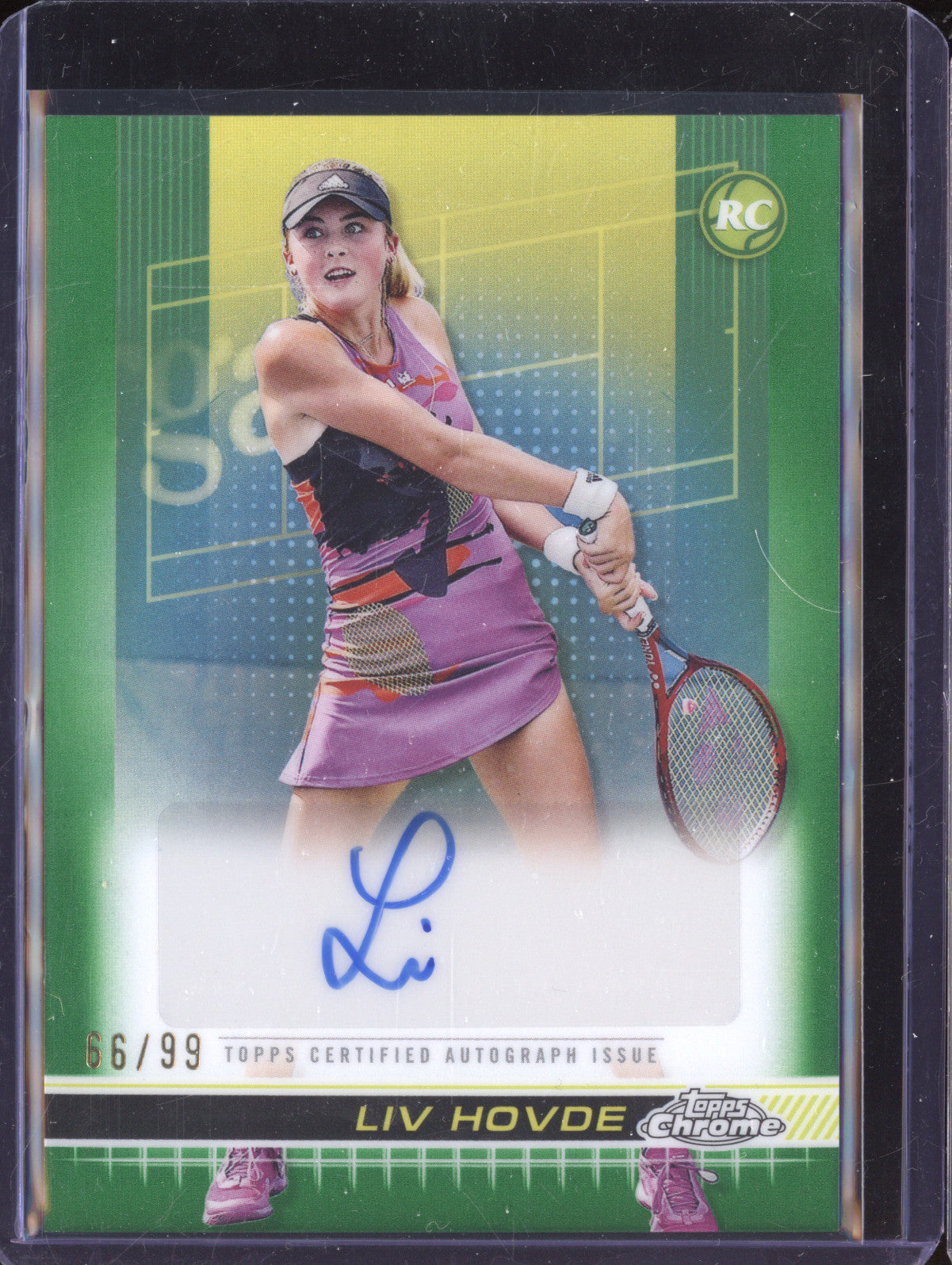 Liv Hovde 2024 Topps Chrome Tennis TCA-LHE Green Grass Court Auto RC 66/99