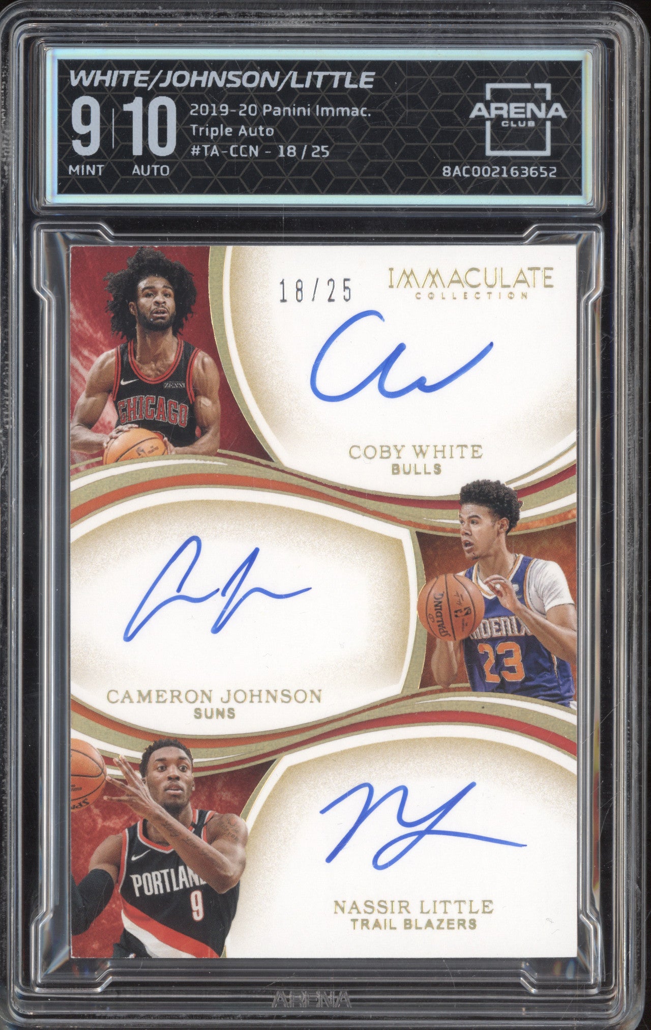Coby White Johnson Little 2019 Panini Immaculate Triple Auto RC Arena Club 9/10