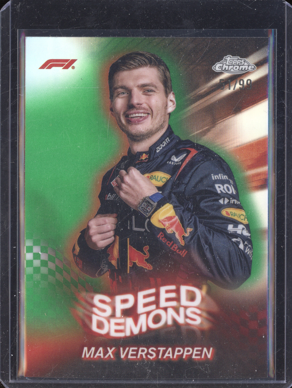 Max Verstappen 2024 Topps Chrome F1 SD-1 Speed Demons Green 51/99