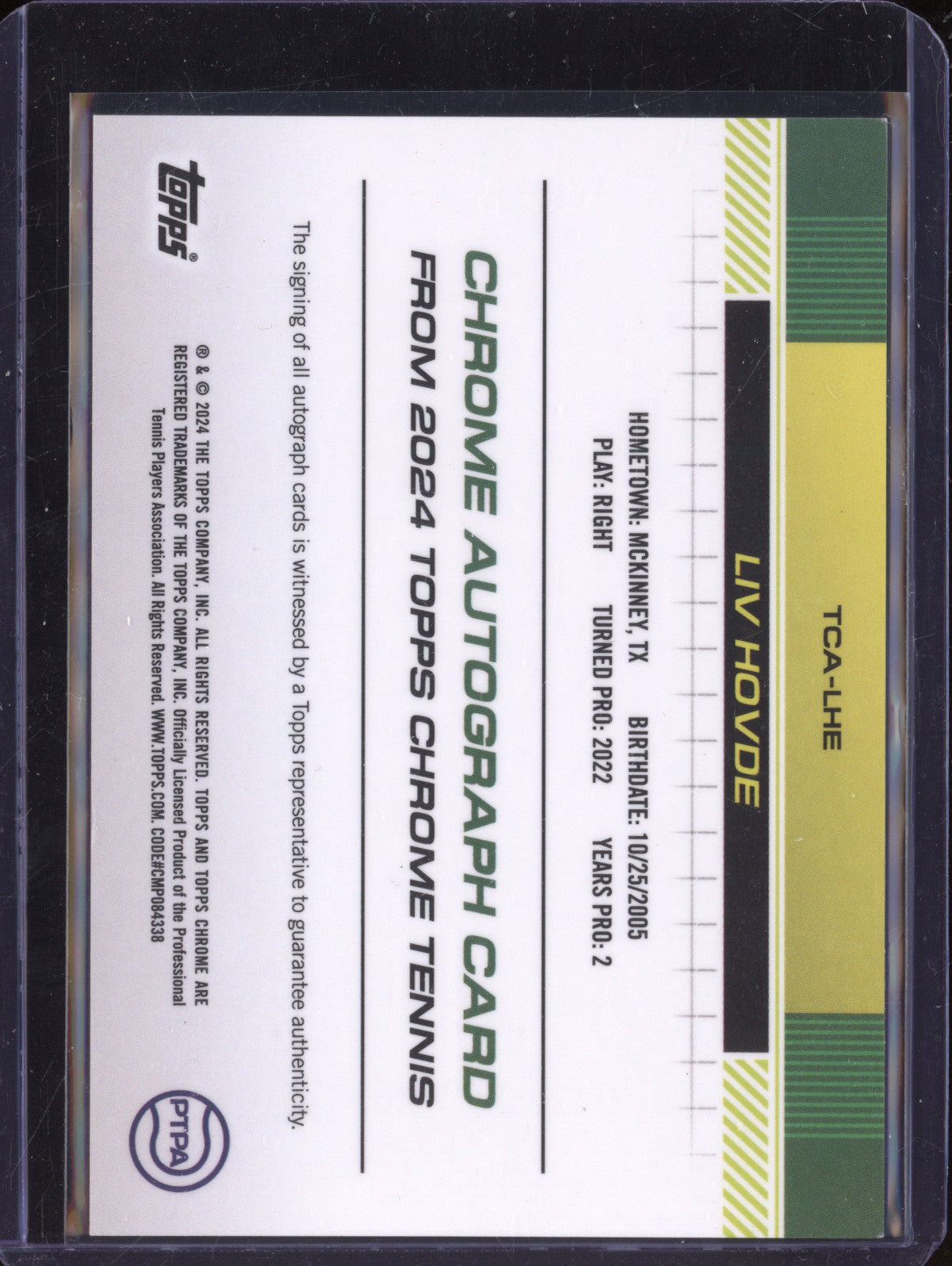 Liv Hovde 2024 Topps Chrome Tennis TCA-LHE Green Grass Court Auto RC 66/99