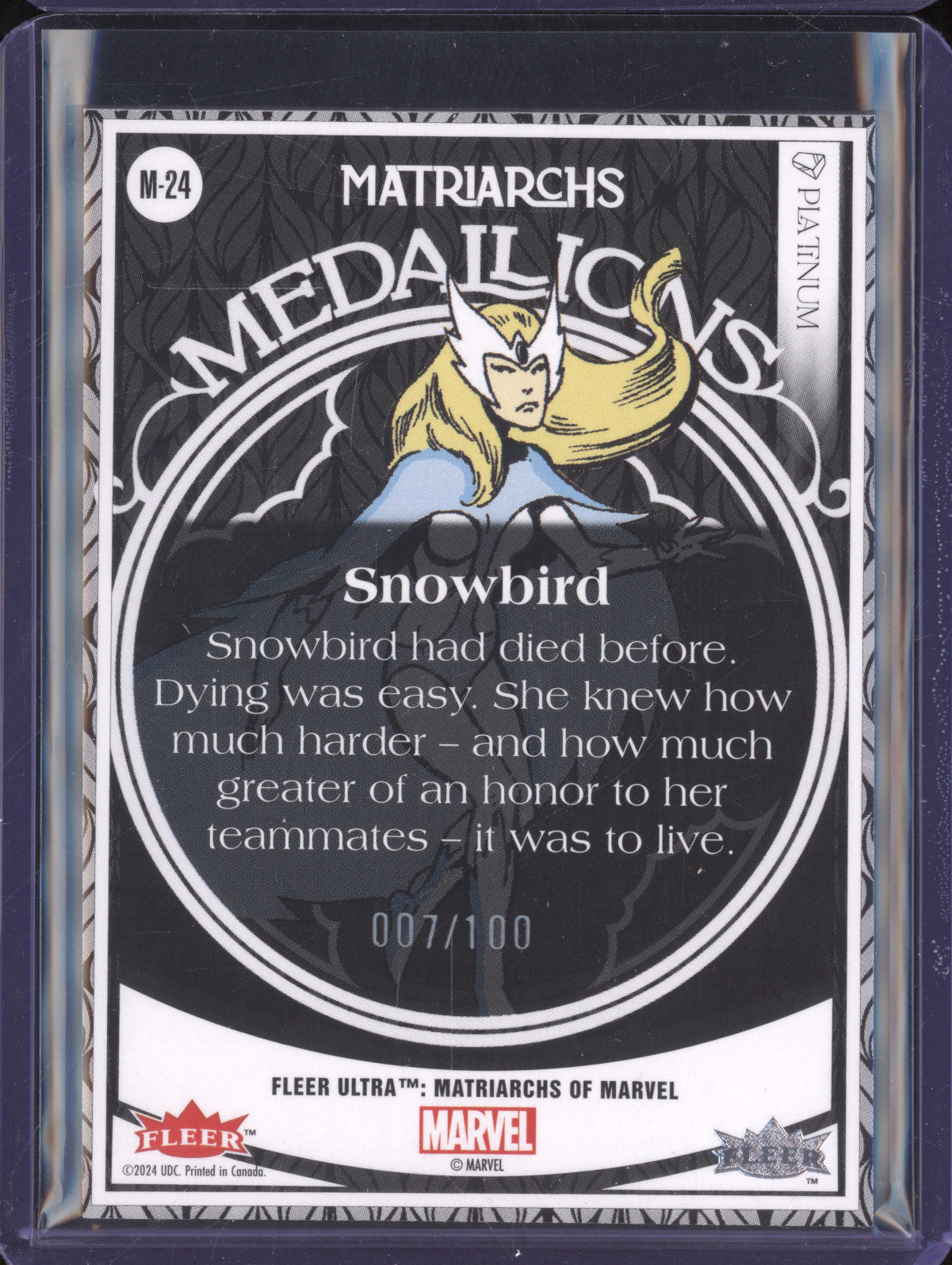 Snowbird 2024 Fleer Matriarchs of Marvel M-24 Medallions Platinum 7/100