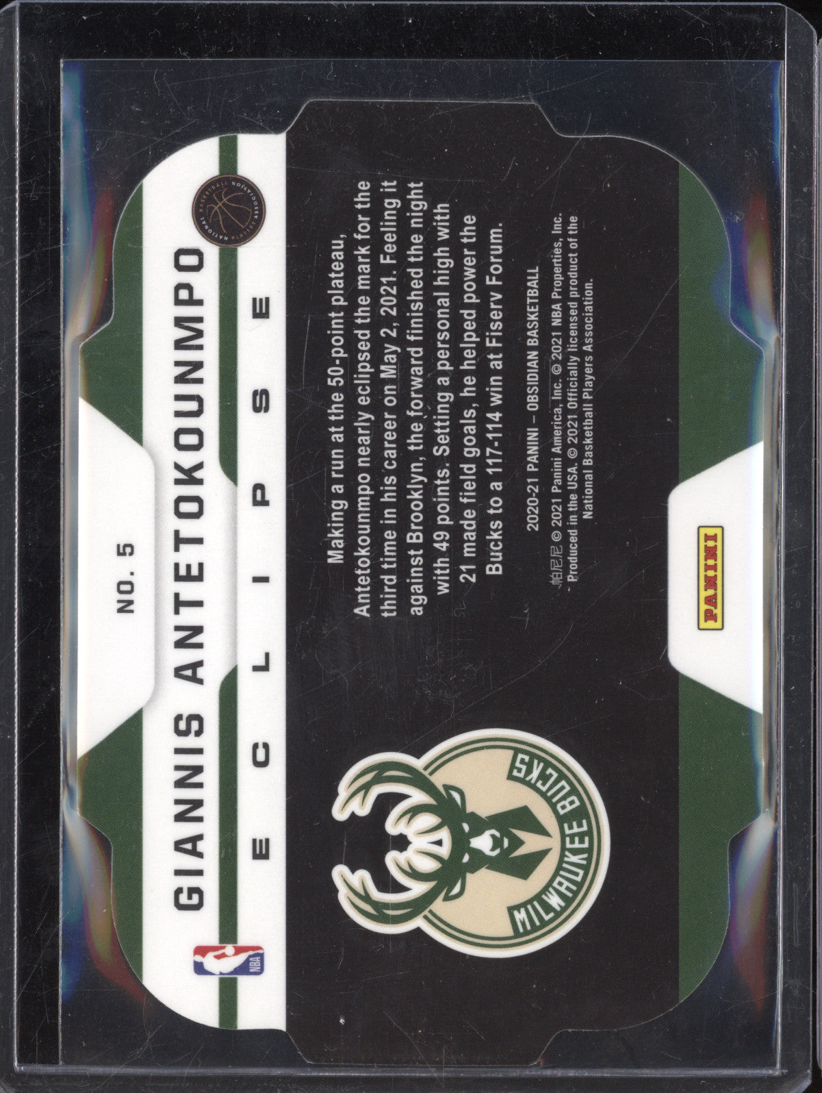 Giannis Antetokounmpo 2020-21 Panini Obsidian 5 Eclipse Green Flood