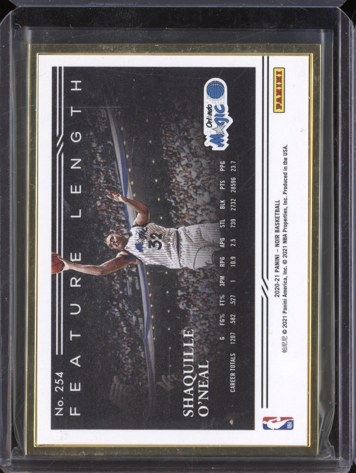 Shaquille O'Neal 2020-21 Panini Noir 254 Feature Length FOTL 10/11