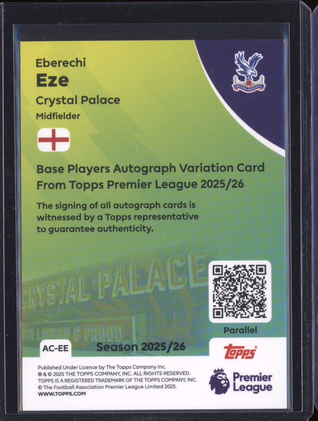 2025-26 Topps Premier League AC-EE Eberechi Eze Blue Auto 069/150