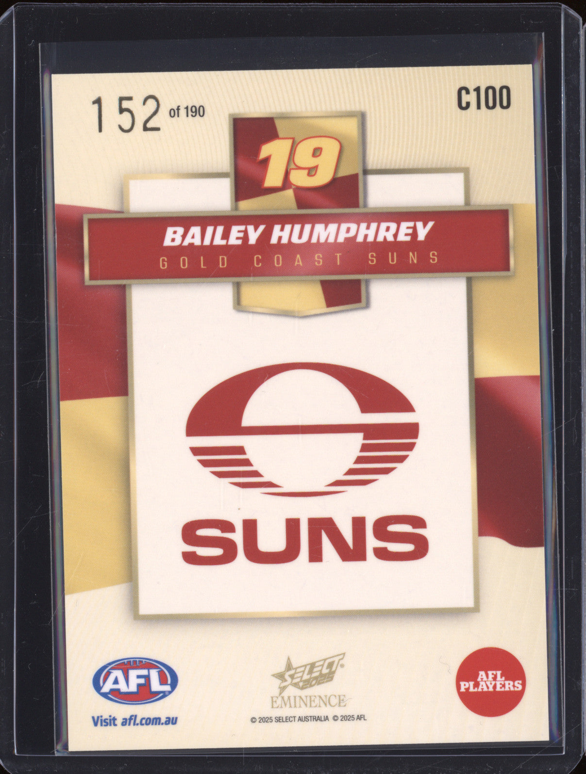 2025 AFL Select Eminence Colours C100 Bailey Humphrey 152/190