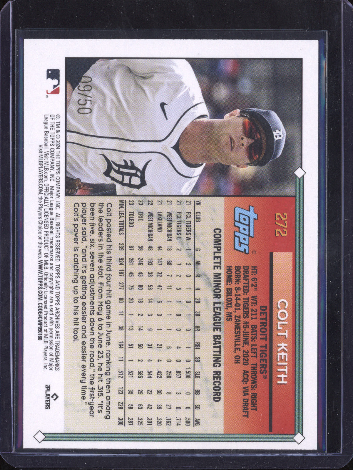 Colt Keith 2024 Topps Archives 272 1994 Topps Red Hot RC 9/50