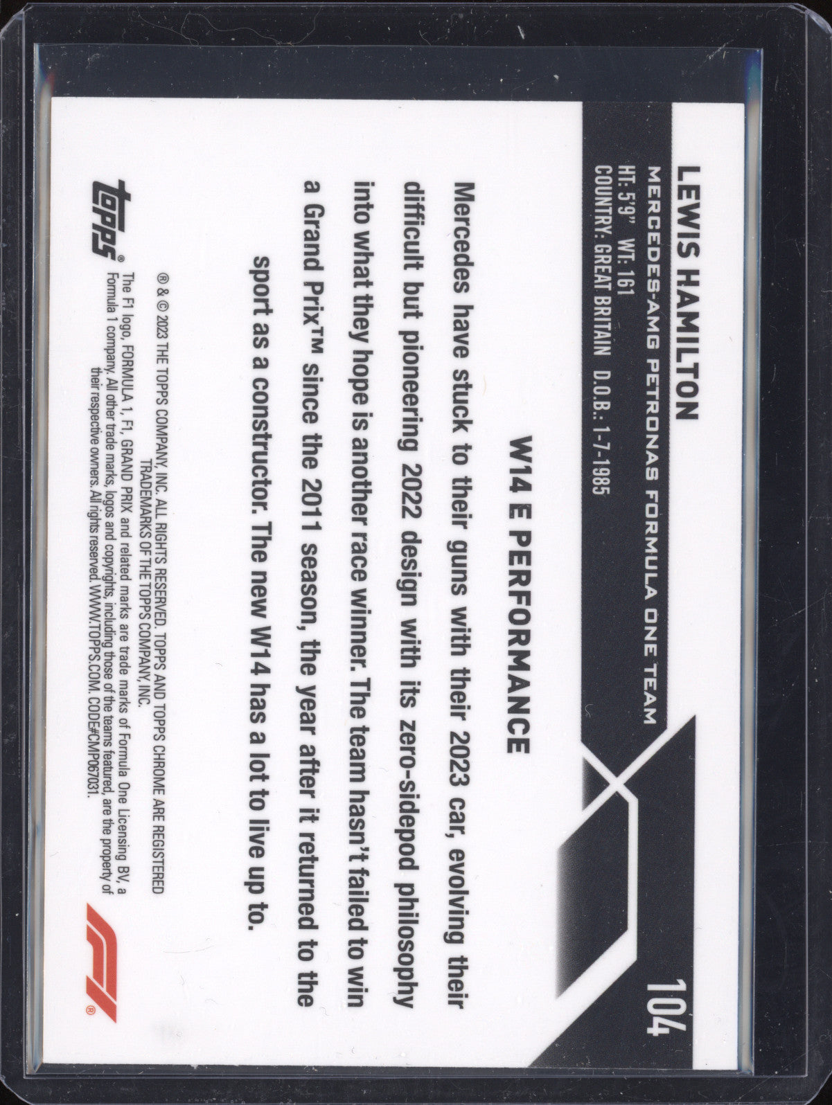 Lewis Hamilton 2023 Topps Chrome F1 104 Purple Checker Flag X-fractor 31/199