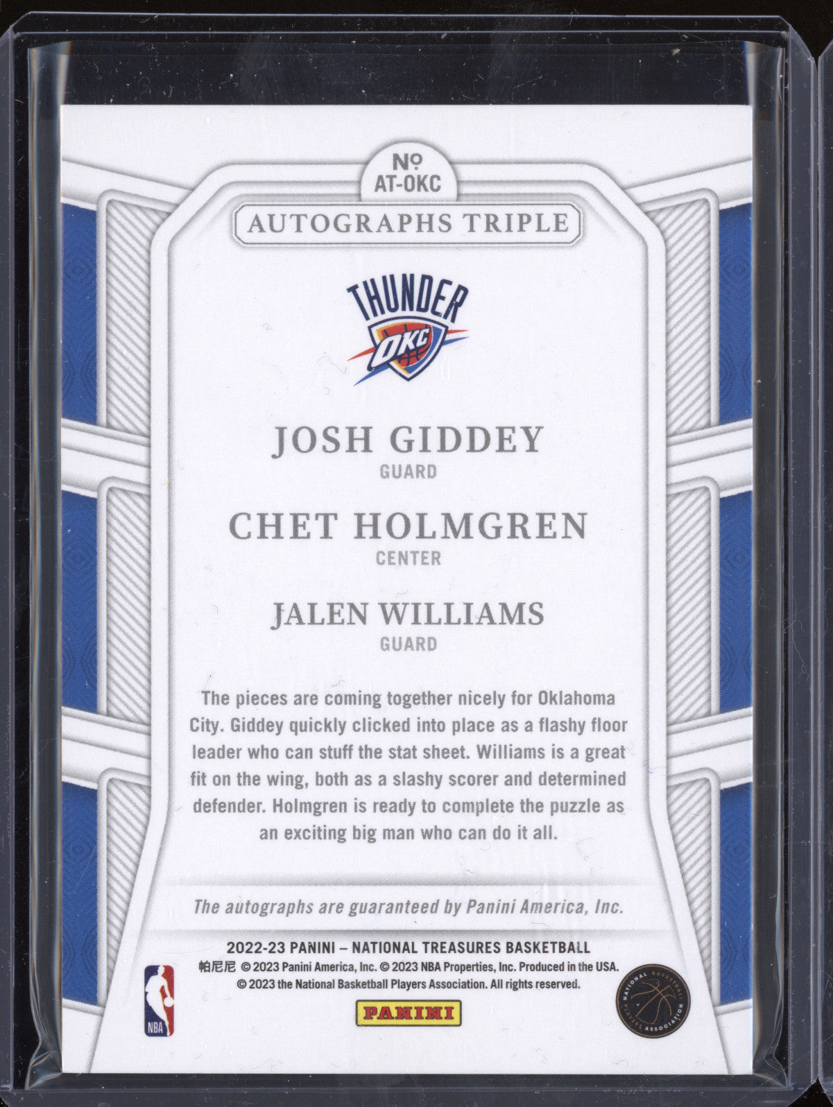 Giddey Holmgren Williams 2022-23 Panini NT AT-OKC Triple Auto 23/25