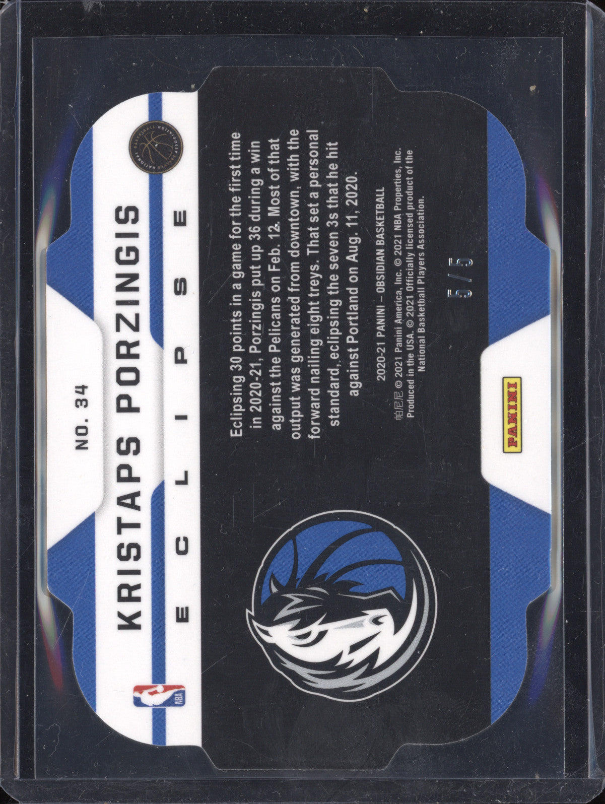 Kristaps Porzingis 2020-21 Panini Obsidian 34 Eclipse Red 5/5