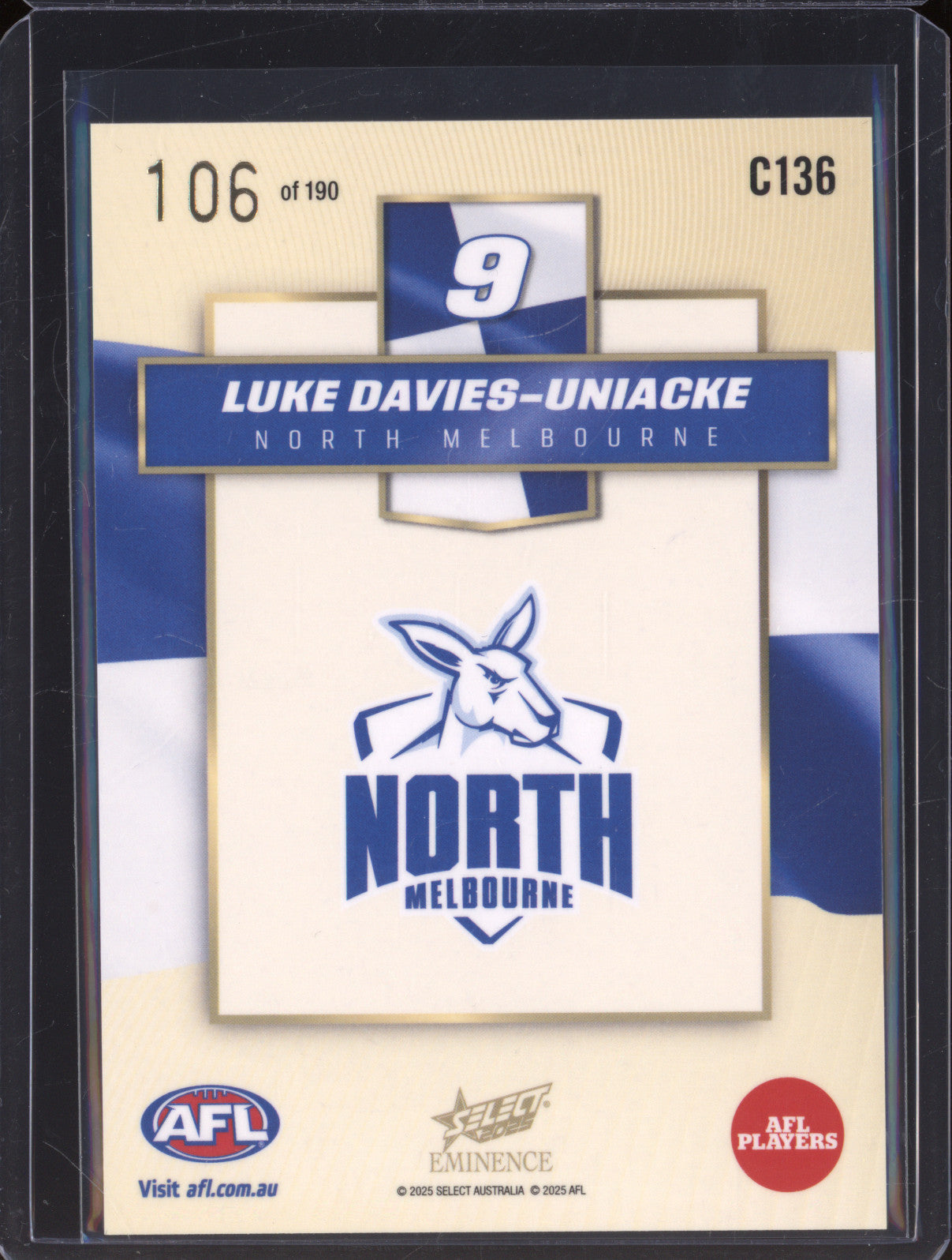 2025 AFL Select Eminence Colours C136 Luke Davies-Uniacke 106/190