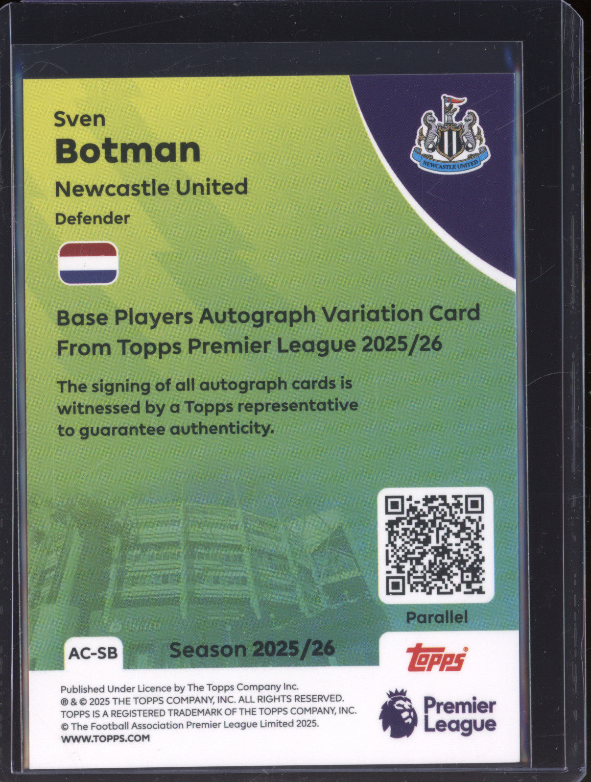 2025-26 Topps Premier League AC-SB Sven Botman Gold Auto 04/50