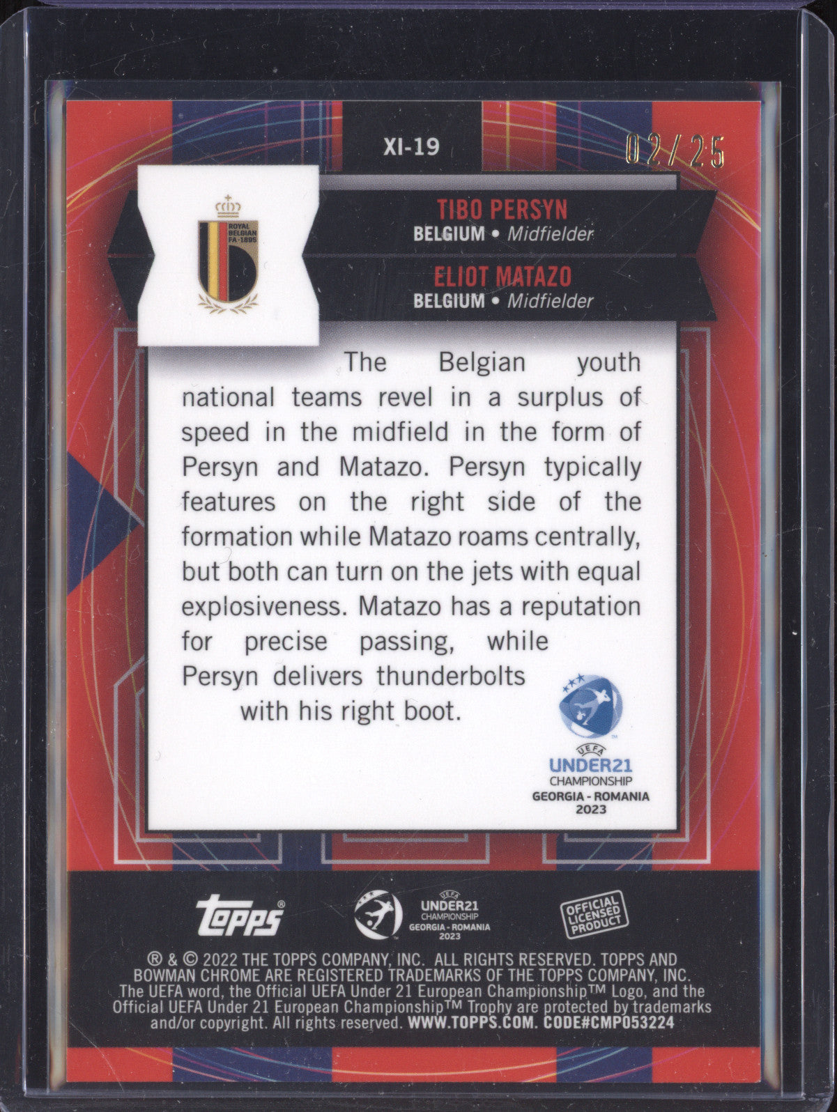 Persyn Matazo 2022 Bowman Chrome Under 21 Euro XI-19 Xinevitables Orange 2/25