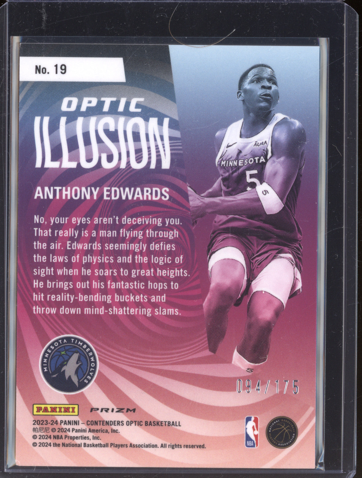 Anthony Edwards Panini Contenders Optic 19 Optic Illusion Red Cracked Ice /175