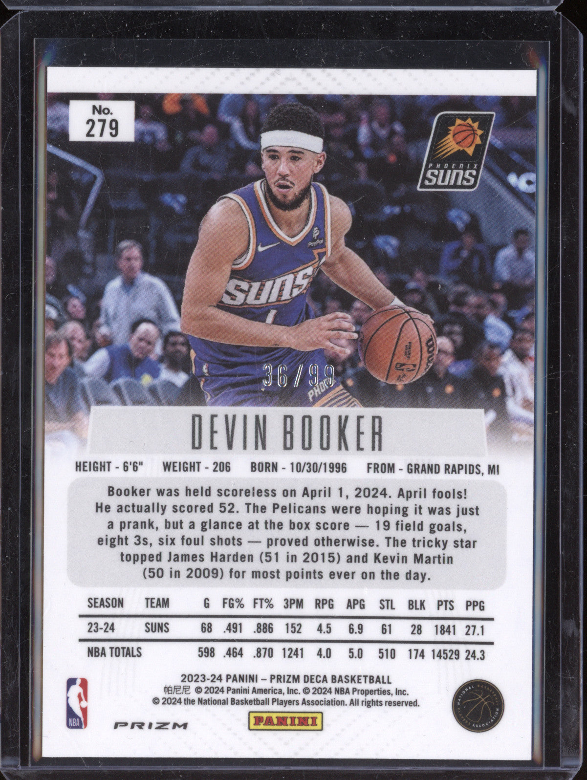 Devin Booker 2023-24 Panini Prizm Deca 279 Purple 36/99
