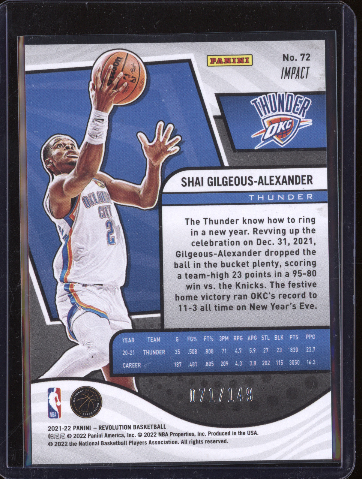 Shai Gilgeous-Alexander 2021-22 Panini Revolution 72 Impact 71/149