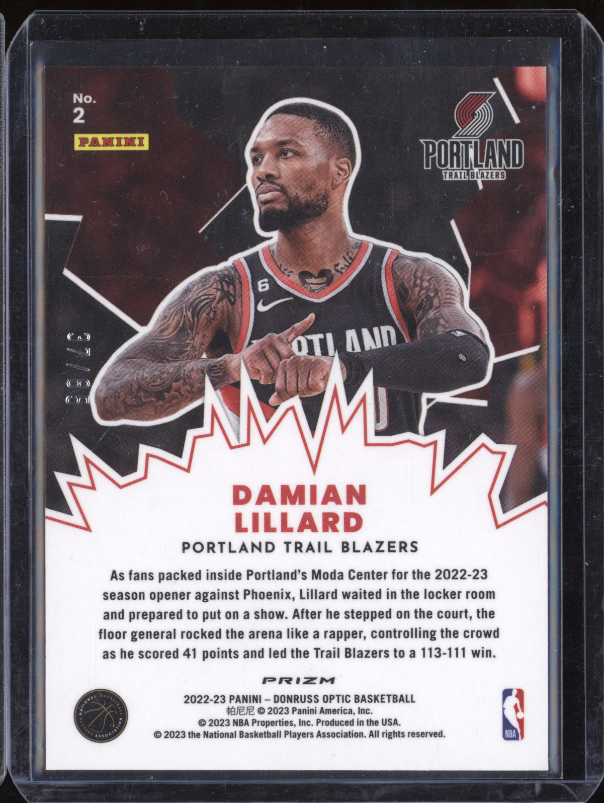 Damian Lillard 2022-23 Panini Donruss Optic 2 My House Blue 37/85