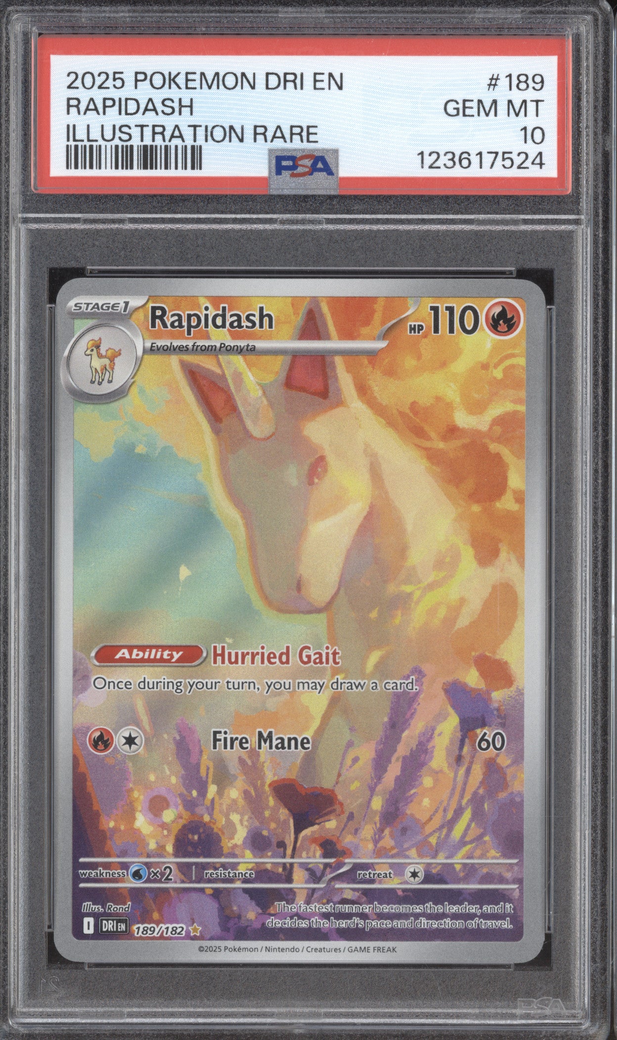 2025 Pokemon Destined Rivals DRI 189/182 Rapidash Illustration Rare PSA 10