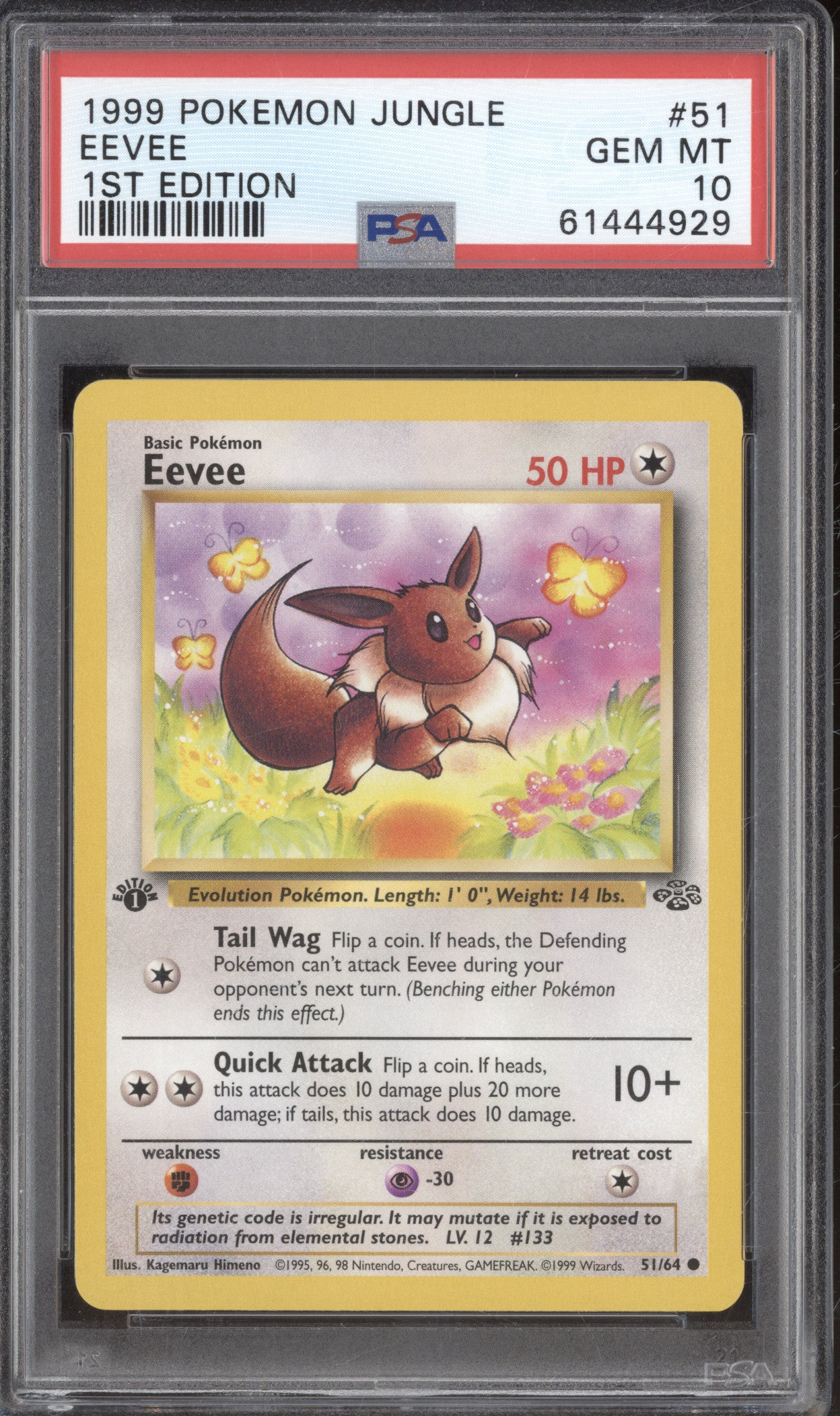 1999 Pokemon Jungle 51/64 Eevee 1st Edition PSA 10