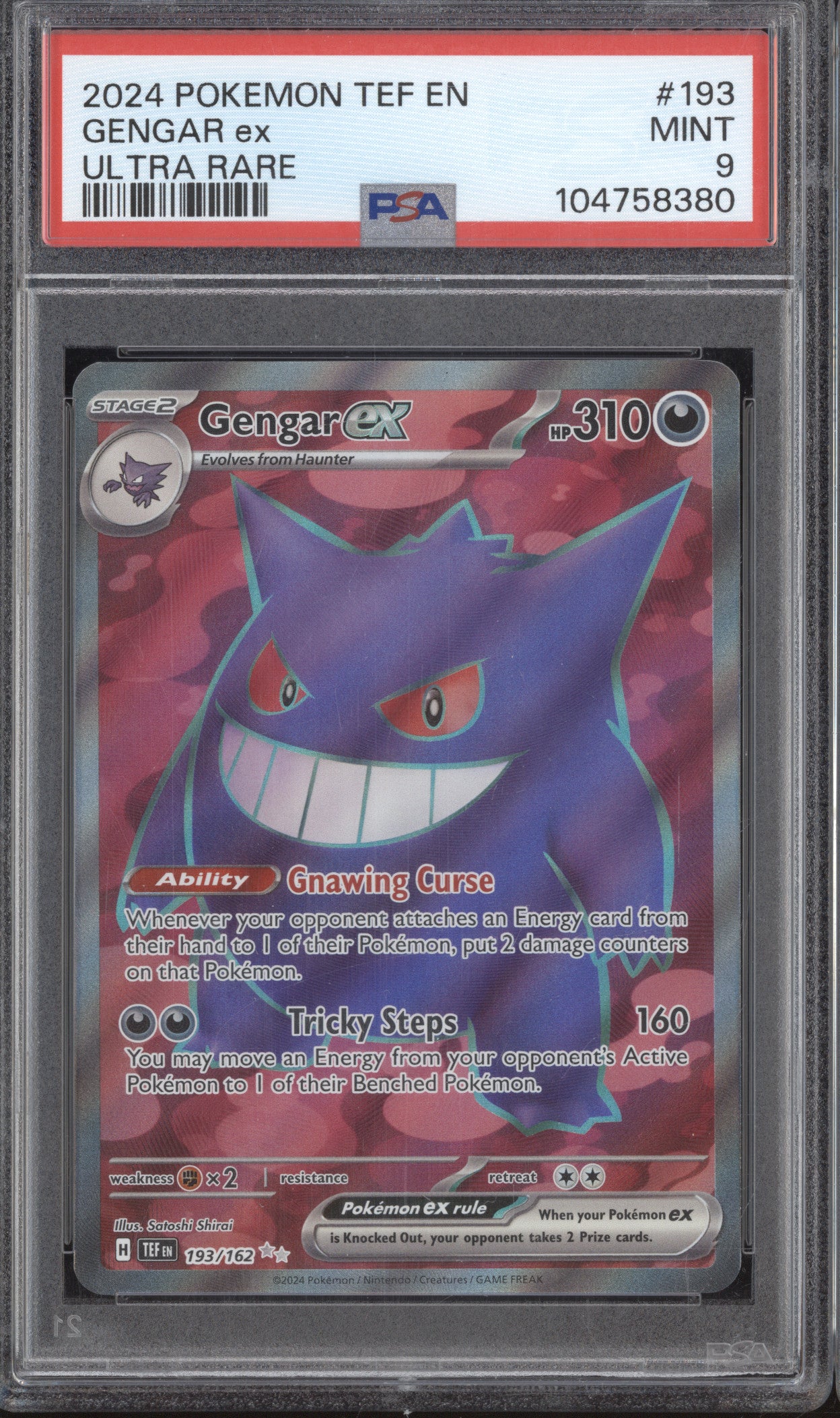 Gengar ex 2024 Pokemon Temporal Forces 193/162 Ultra Rare PSA 9