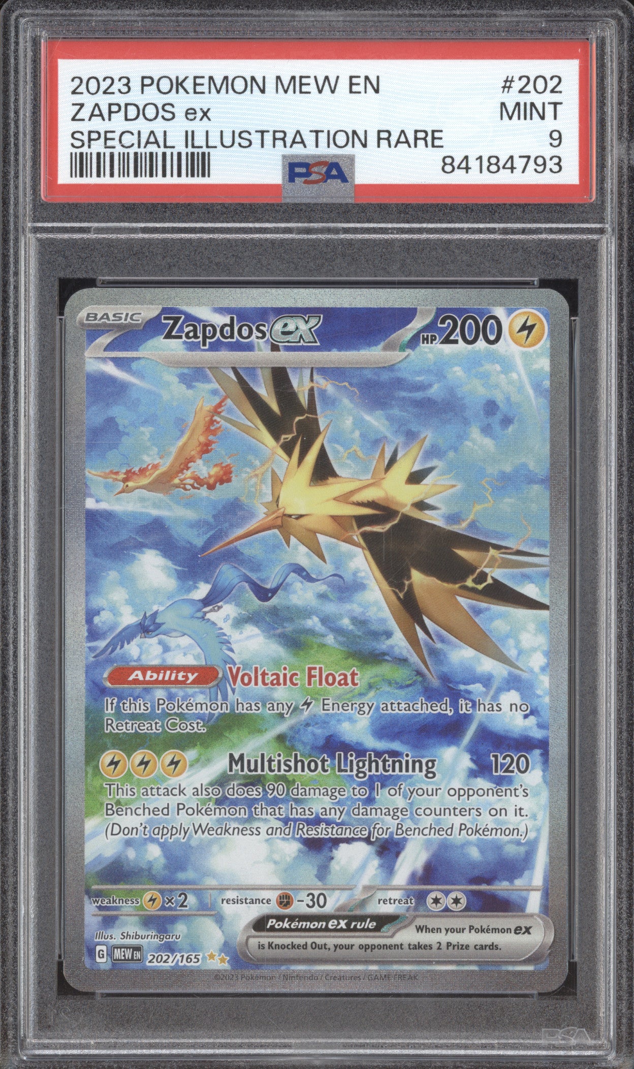 Pokemon Scarlet & Violet 151 MEW 202/165 Zapdos ex Special Illustration PSA 9