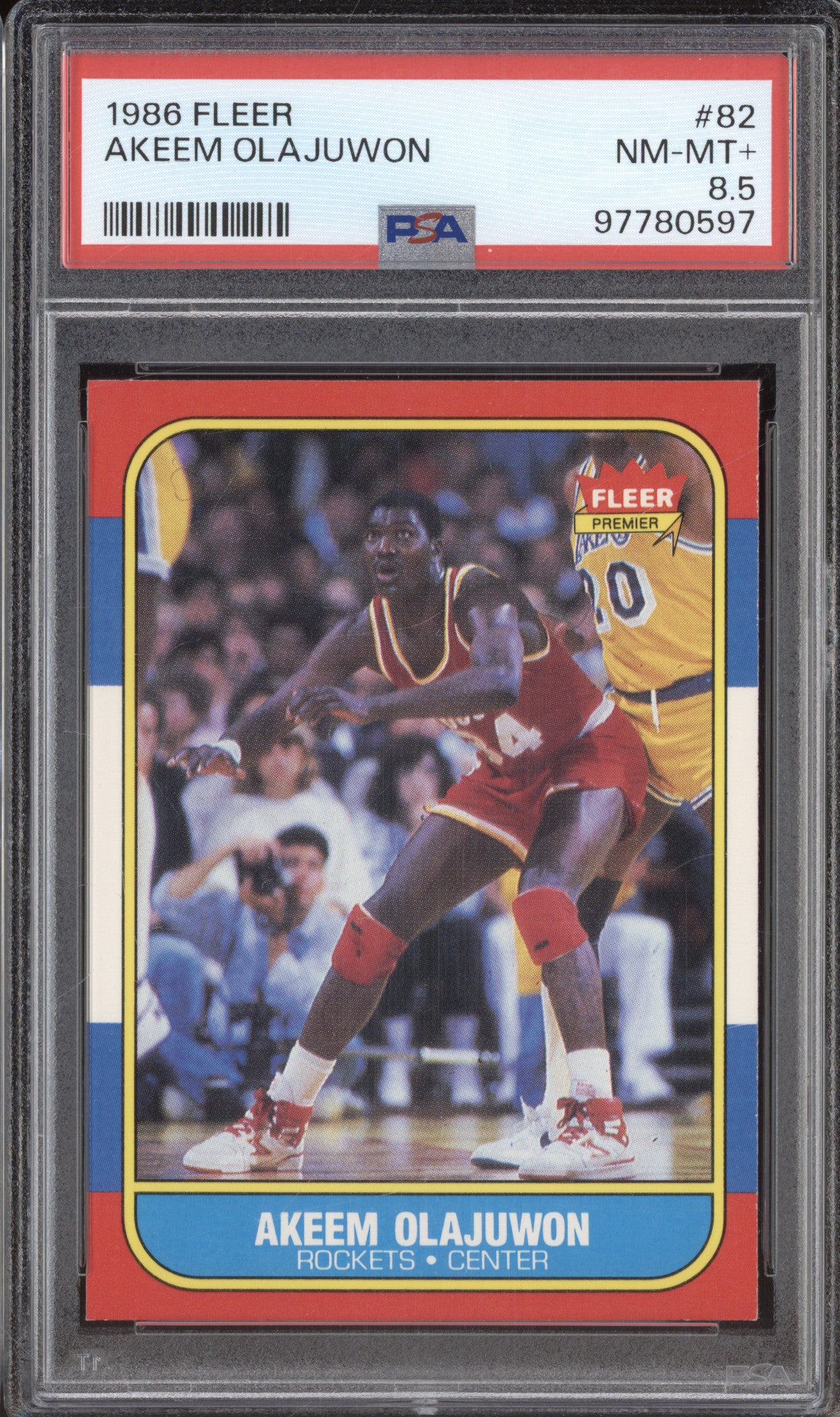 1986 Fleer Basketball 82 Akeem Olajuwon RC PSA 8.5