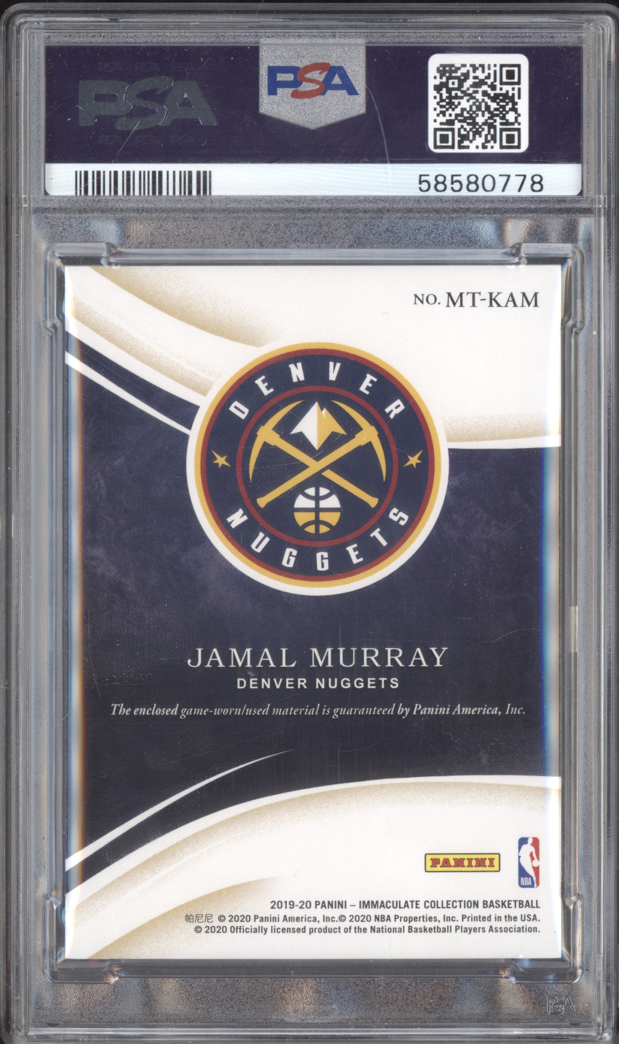 Jamal Murray 2019-20 Panini Immaculate MT-KAM Materials Gold 4/10 PSA 9