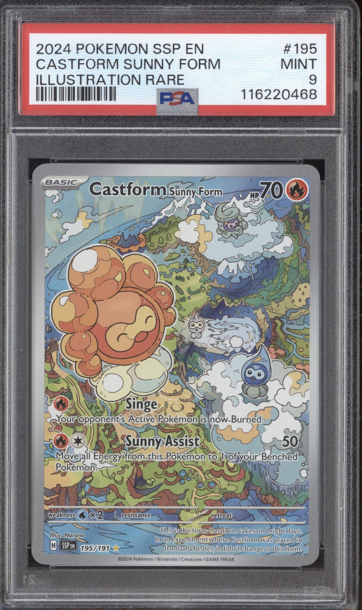 Castform Sunny Form 2024 Pokemon Surging Sparks 195/191 Illustration Rare PSA 9