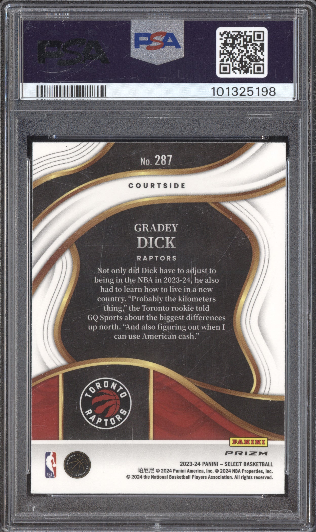 2023 Panini Select 287 Gradey Dick Courtside Tiger Prizm RC 10