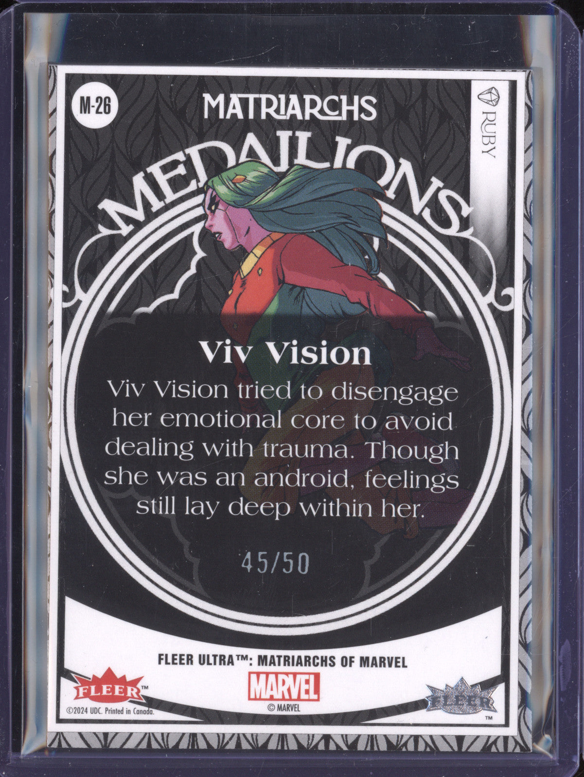 Viv Vision 2024 Fleer Matriarchs of Marvel M-26 Medallions Ruby Red 45/50