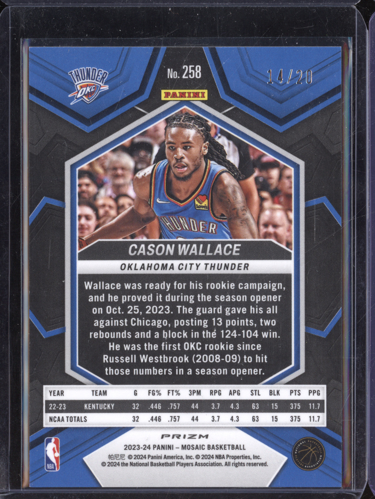 Cason Wallace 2023-24 Panini Mosaic 258 Pink Disco RC 14/20