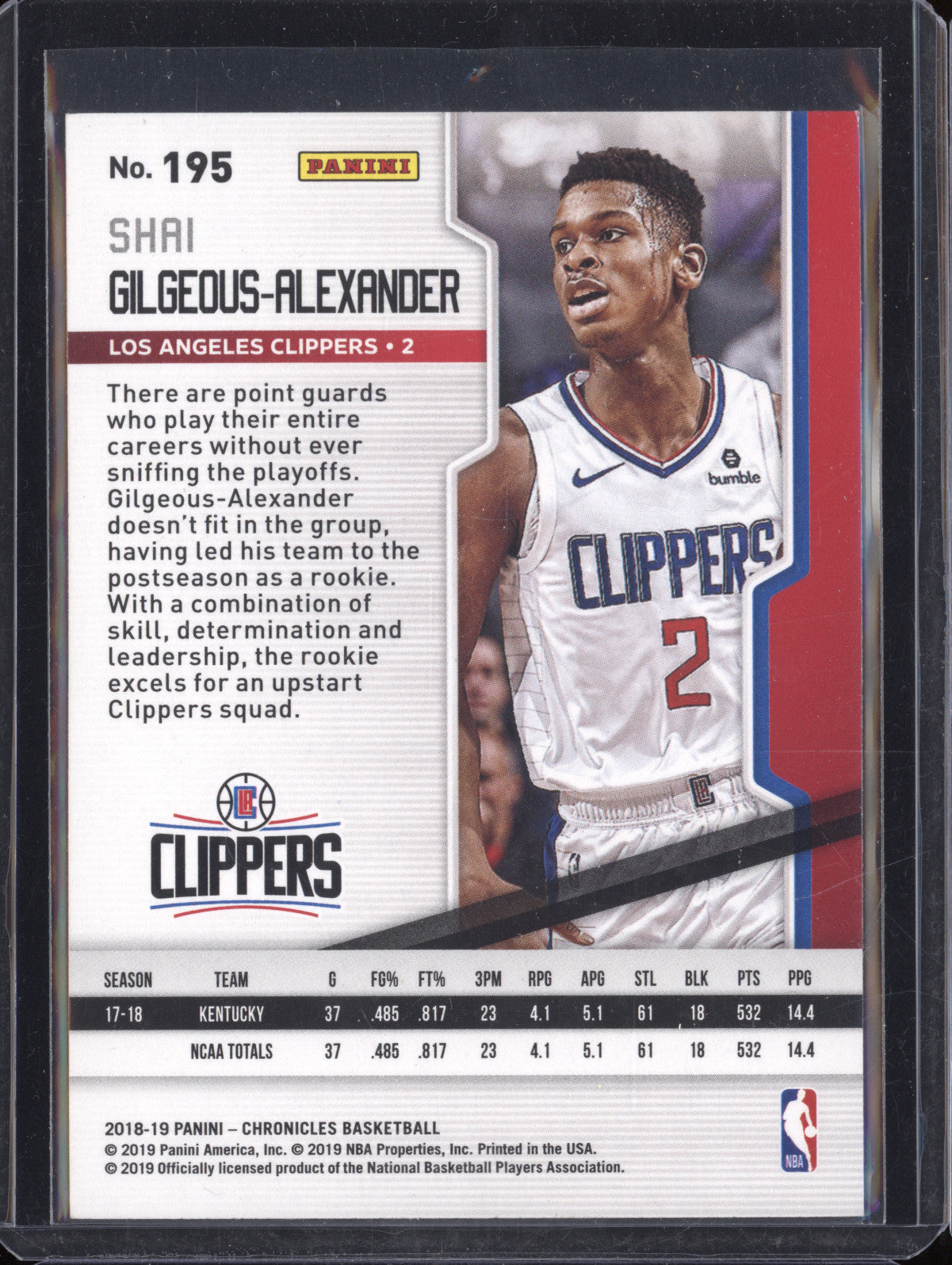 Shai Gilgeous-Alexander 2018-19 Panini Chronicles 195 Playoff RC