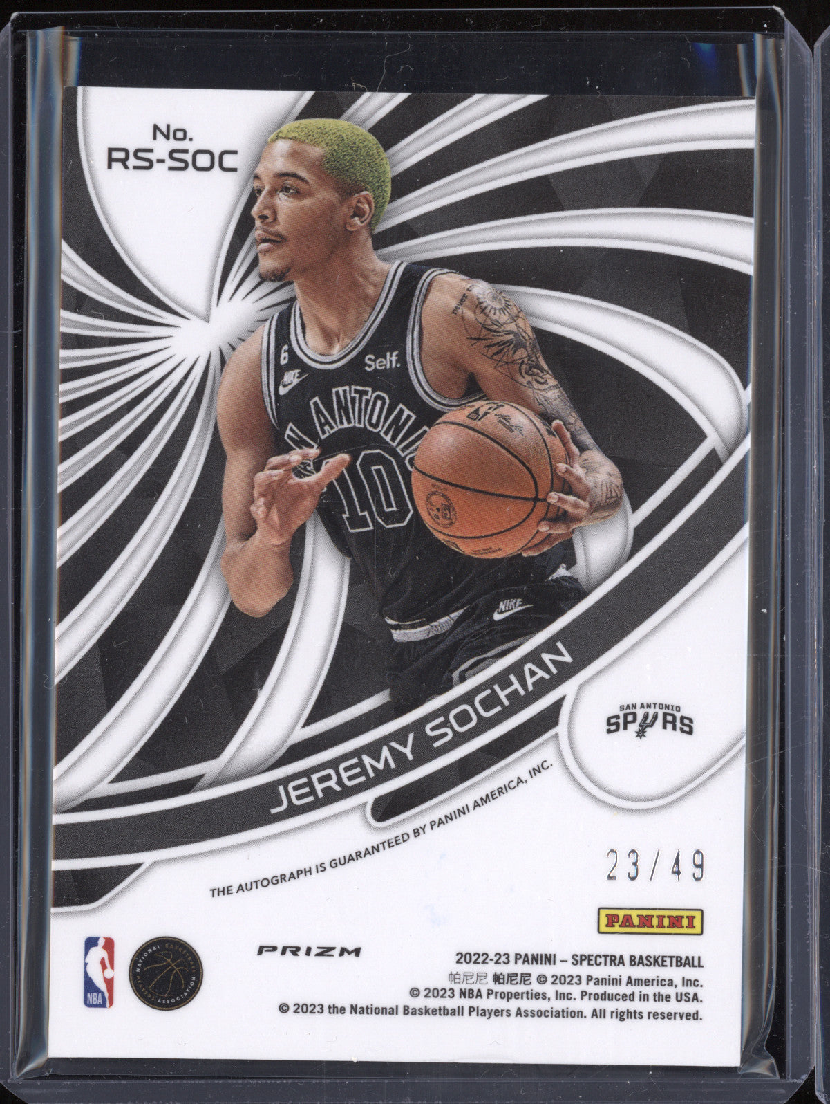 Jeremy Sochan 2022-23 Panini Spectra RS-SOC Radiant Auto Astral RC 23/49