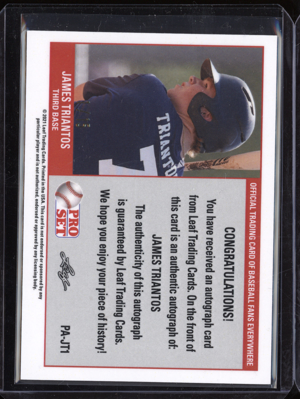 James Triantos 2021 Leaf Pro Set PA-JT1 1989 Pro Set Auto Ebony RC 1/15