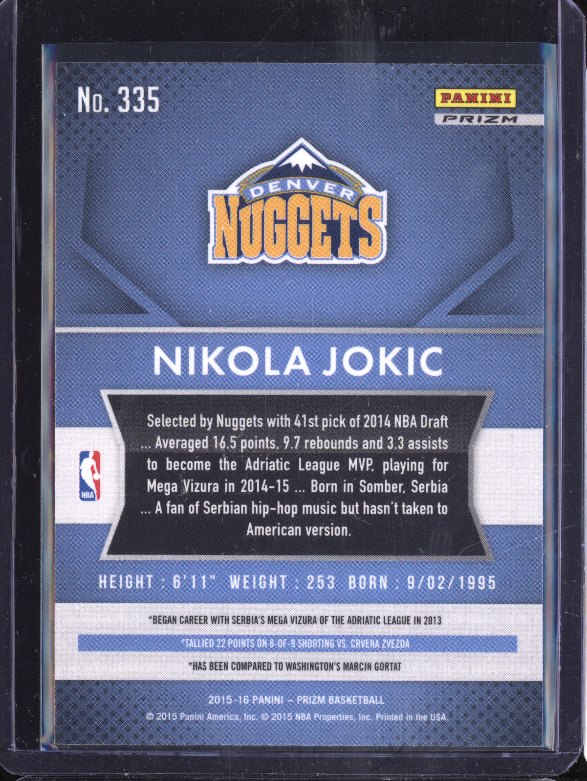 Nikola Jokic 2015-16 Panini Prizm 335 Shock RC