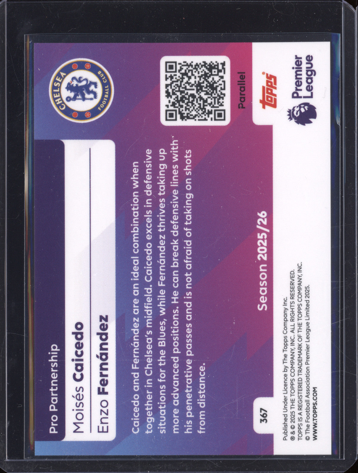 Caicedo Fernandez 2025-26 Topps Premier League 367 Pro Partnership Black 9/10