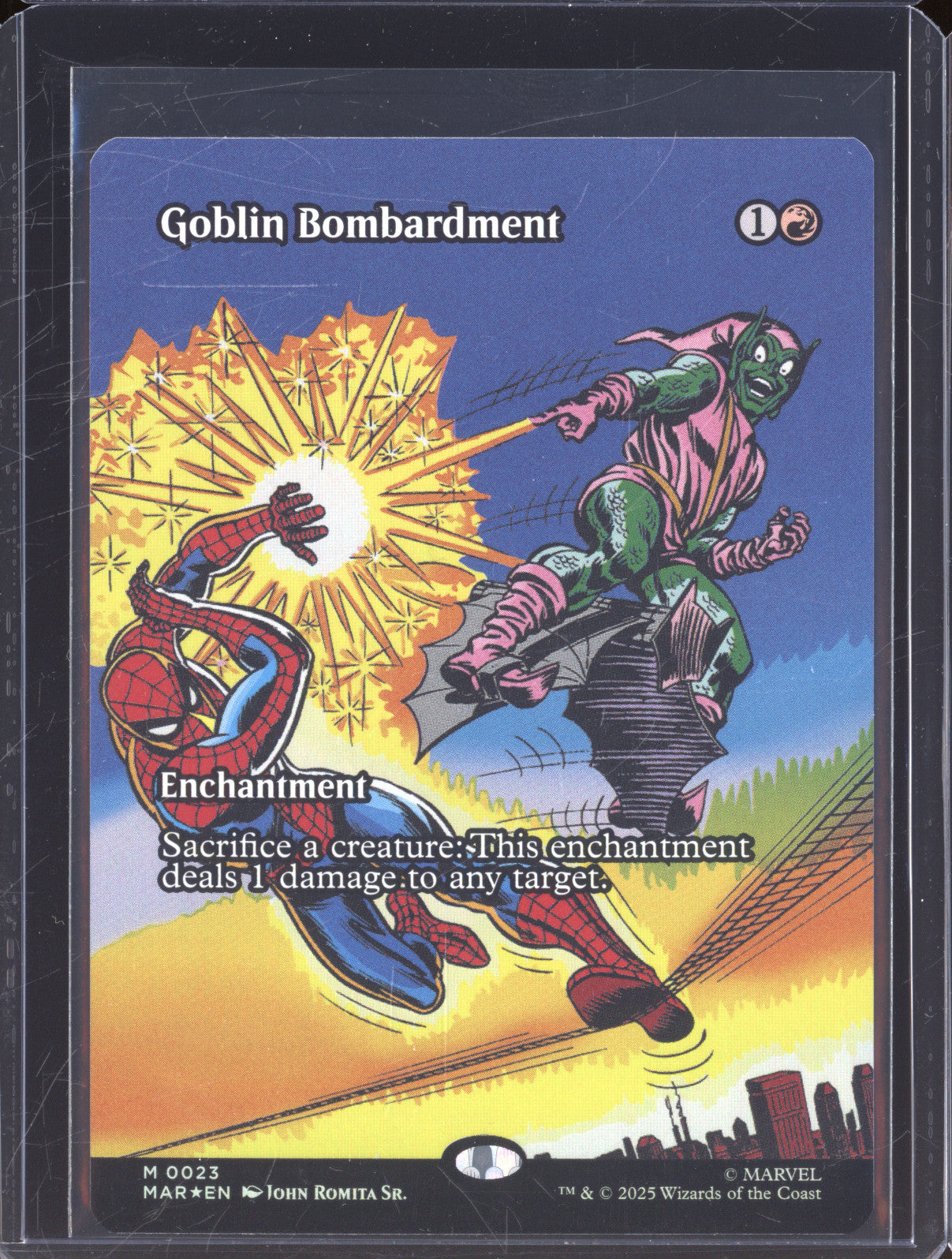 2025 MTG Marvel Universe Spider-Man 23 Goblin Bombardment Foil Borderless