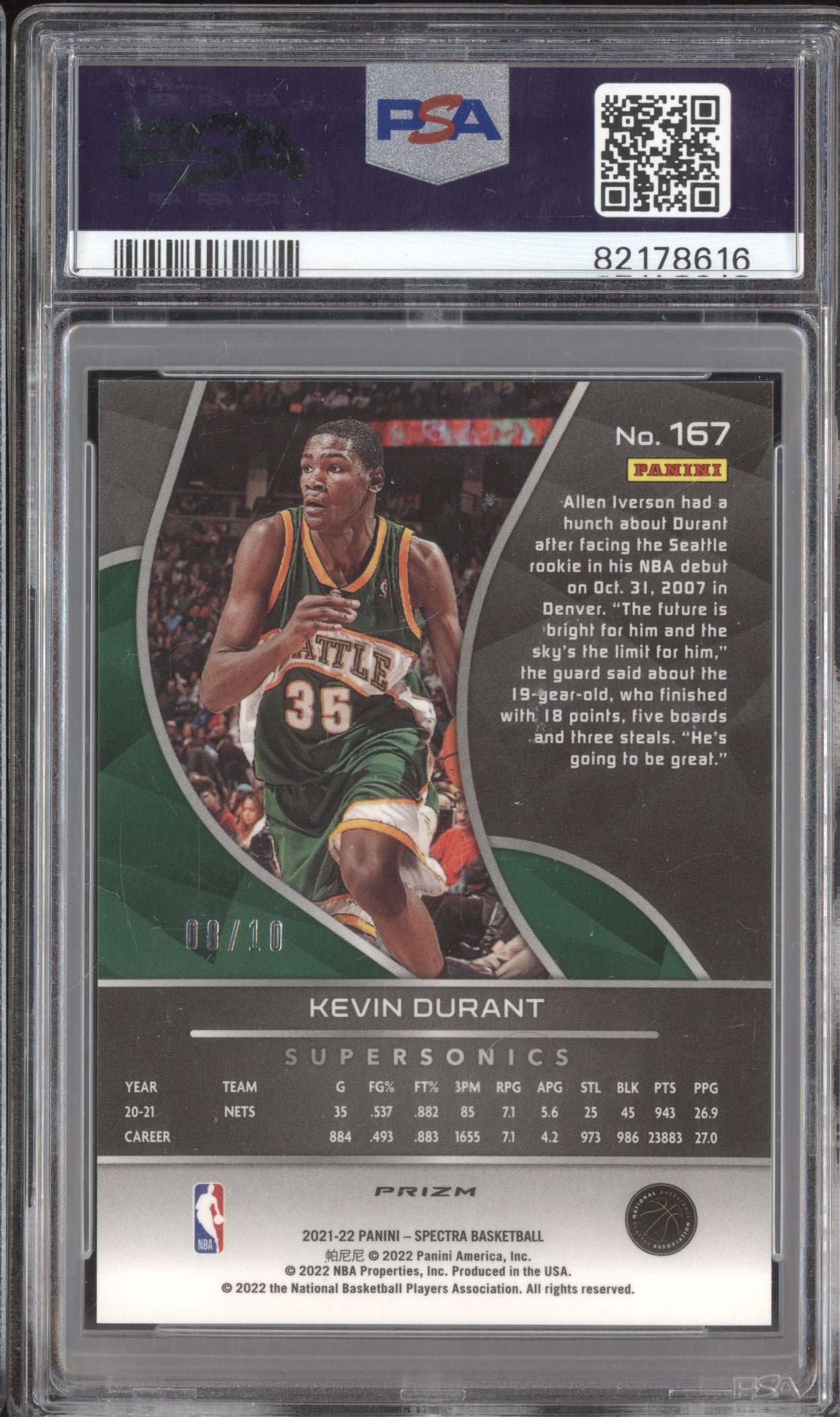 Kevin Durant 2021-22 Panini Spectra 167 Asia Gold 8/10 PSA 10