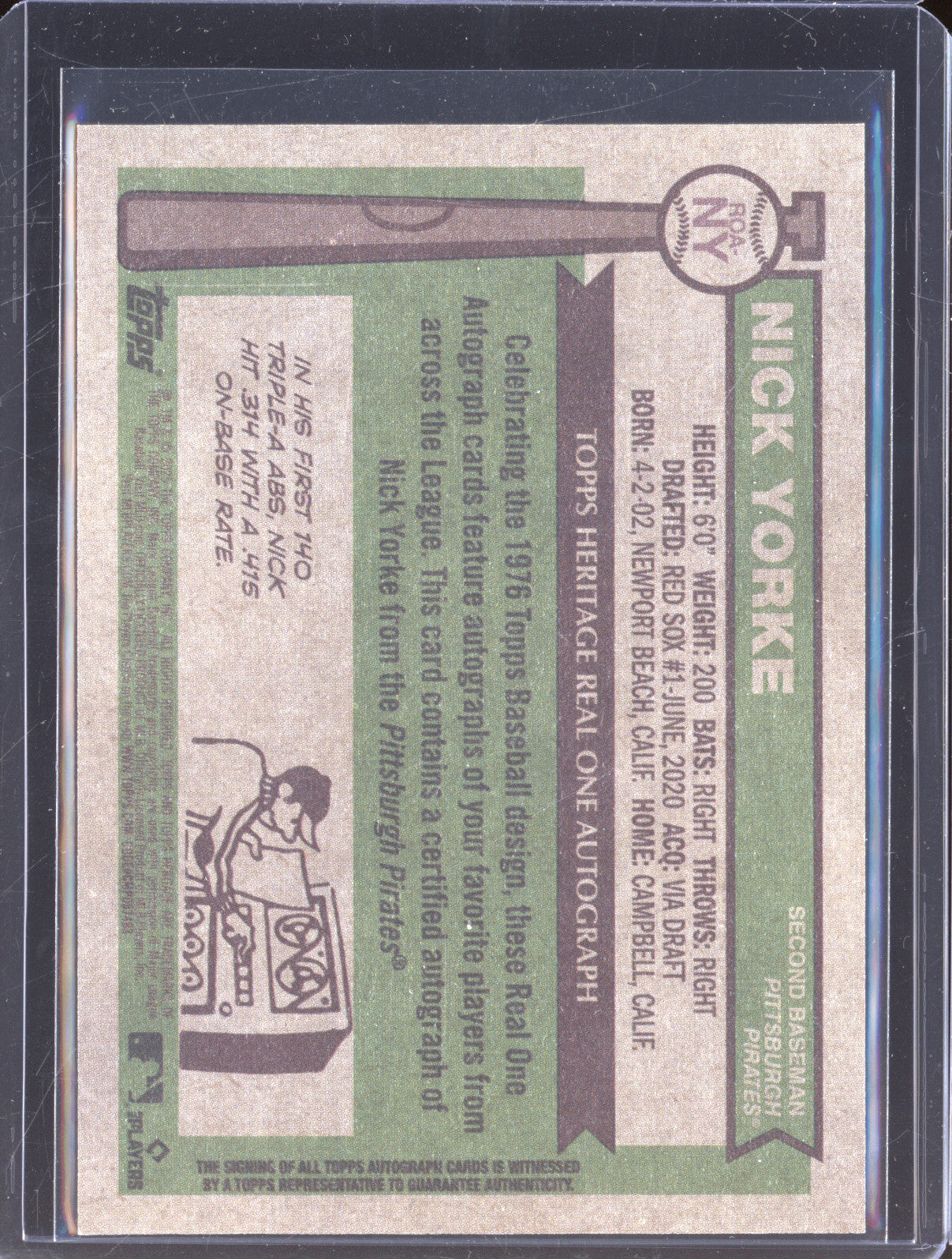 Nick Yorke 2025 Topps Heritage ROA-NY Real One Auto RC