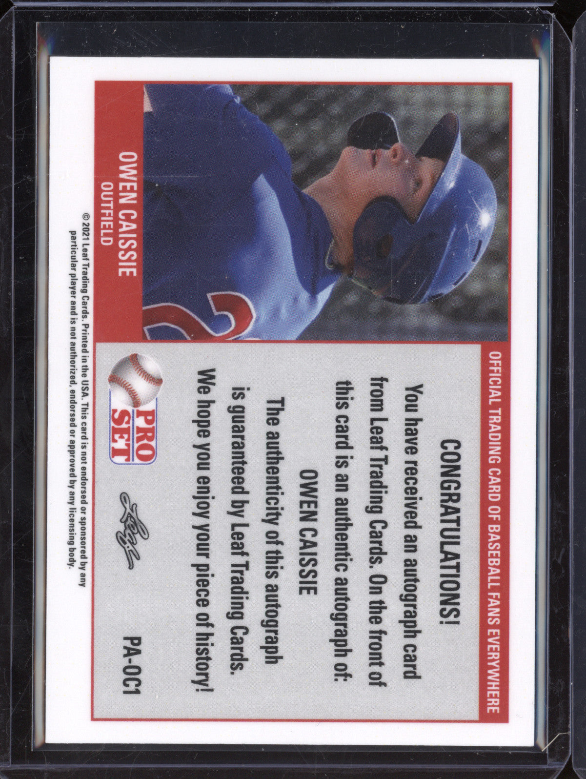 Owen Caissie 2021 Leaf Pro Set PA-OC1 1989 Pro Set Auto RC