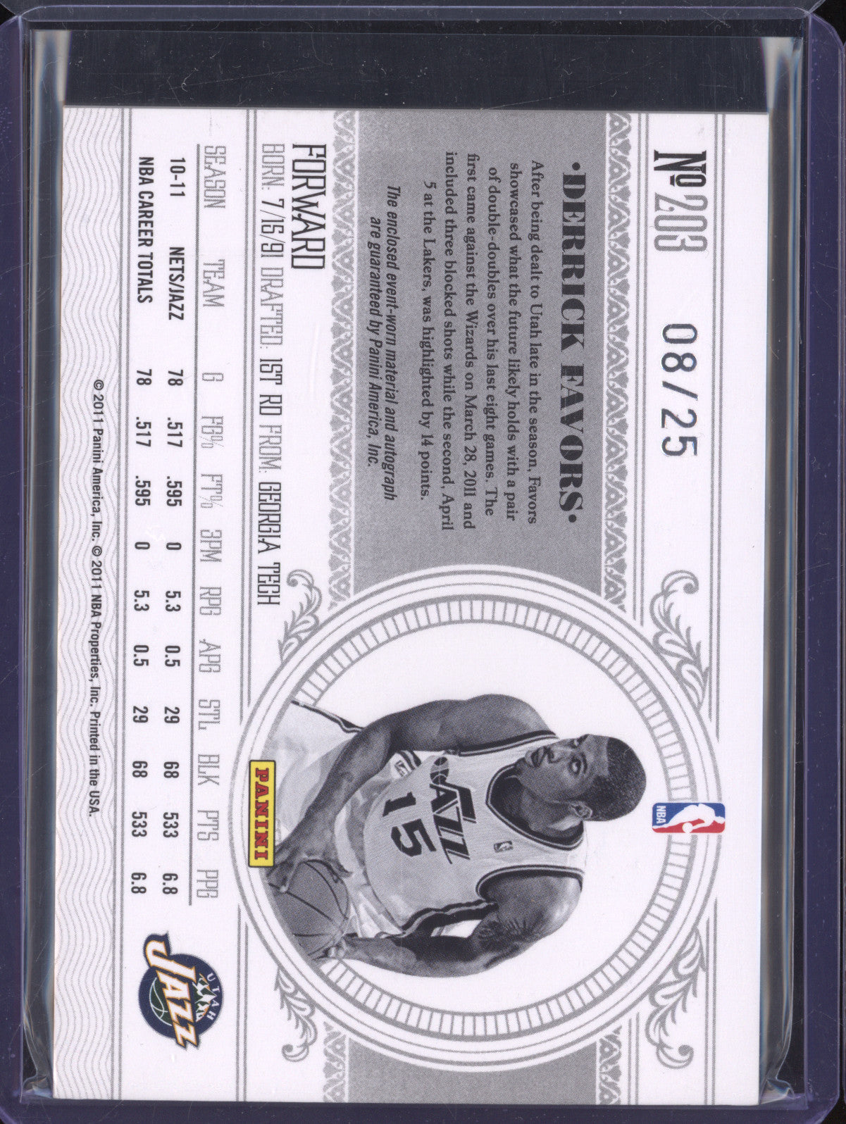 Derrick Favors 2010-11 Panini National Treasures 203 Rookie Patch Auto Gold /25