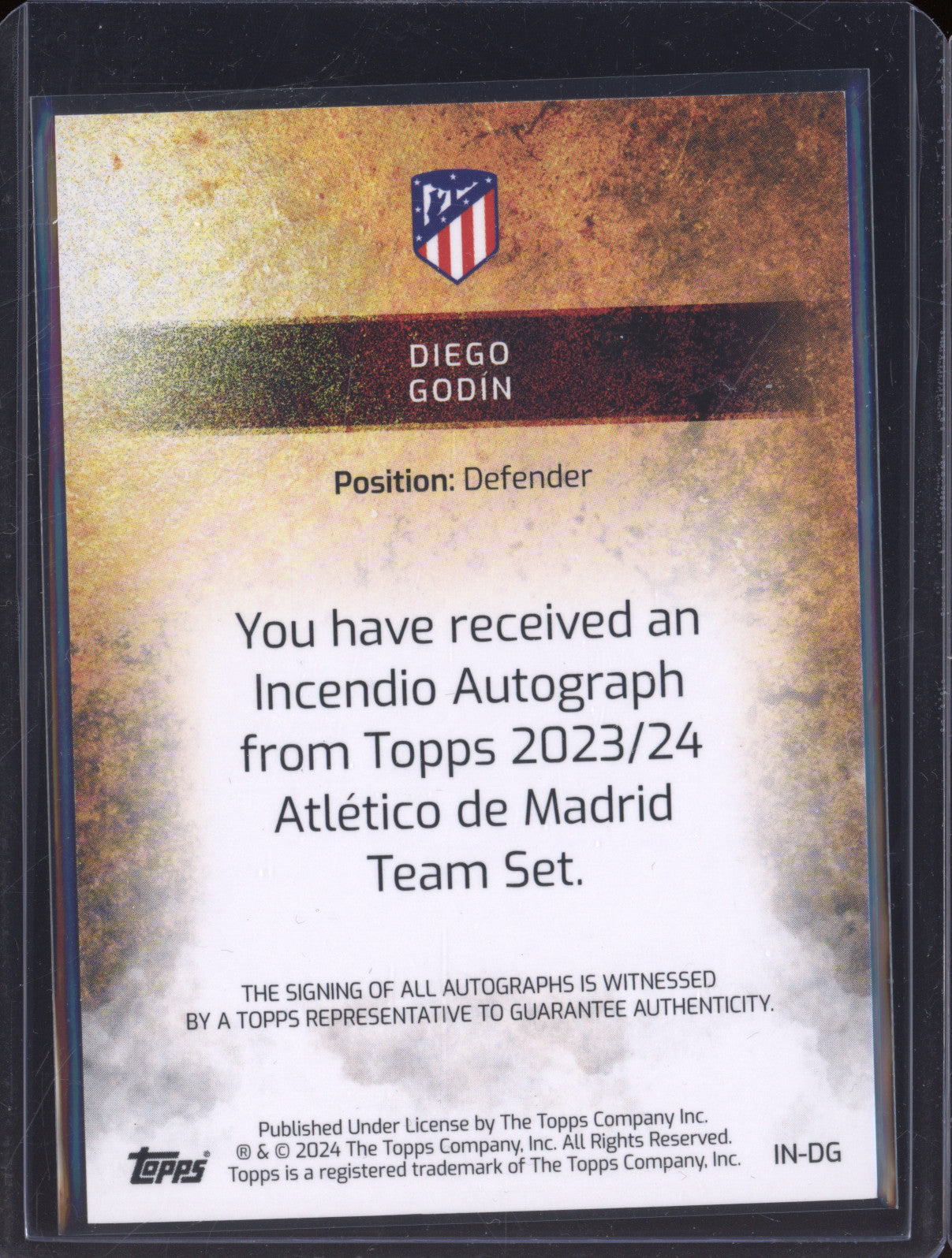 Diego Godin 2023-24 Topps Athletico Madrid Team Set IN-DG Autograph Orange 4/25