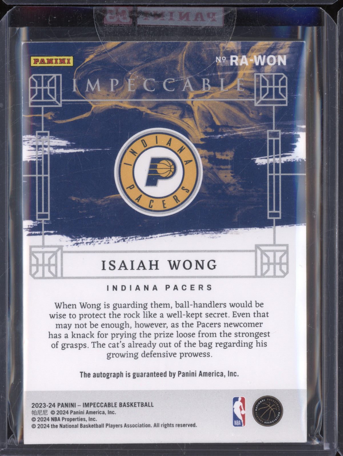 Isaiah Wong 2023-24 Panini Impeccable RA-WON Rookie Auto International RC 26/88