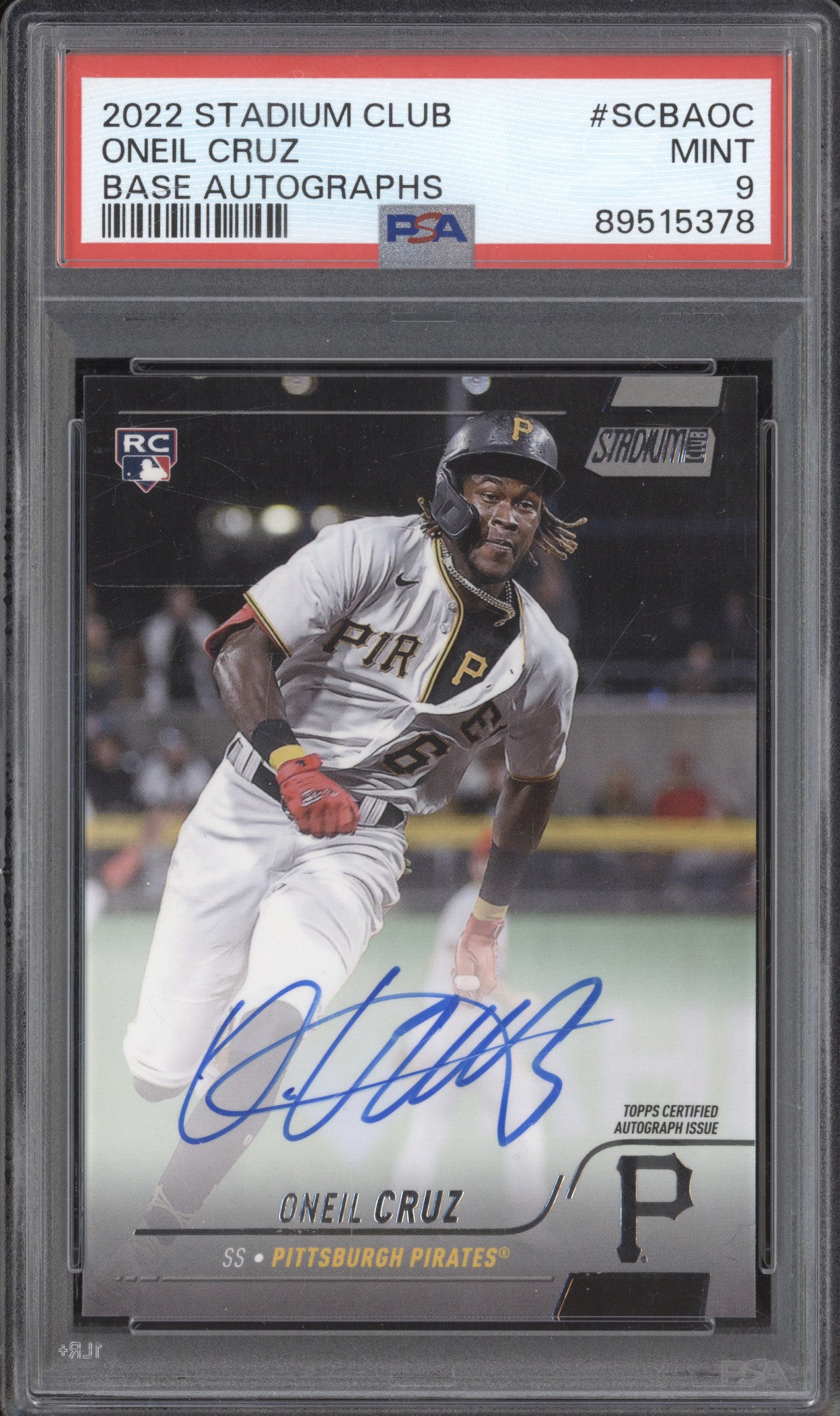 Oneil Cruz 2022 Topps Stadium Club SCBA-OC Base Autographs RC PSA 9