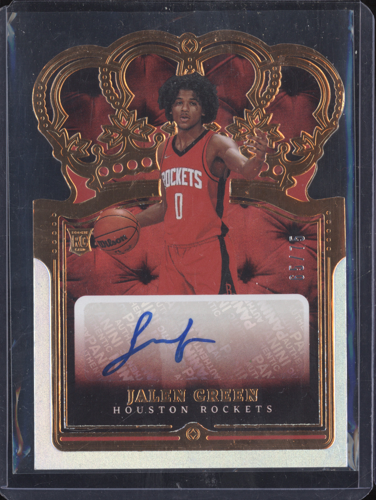 Jalen Green 2021-22 Panini Crown Royale RC-JGR Rookie Crown Auto RC 65/75