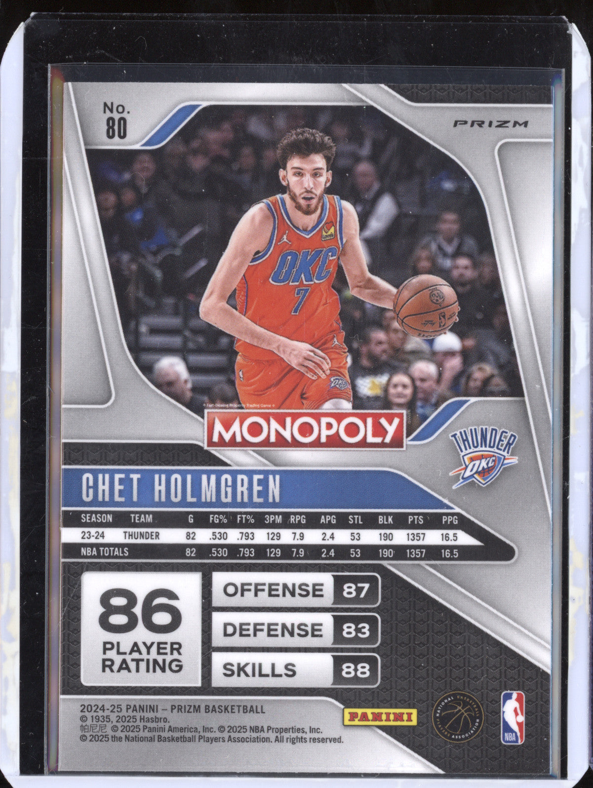 Chet Holmgren 2024-25 Panini Prizm 80 Tiger Stripe Boardwalk Blue