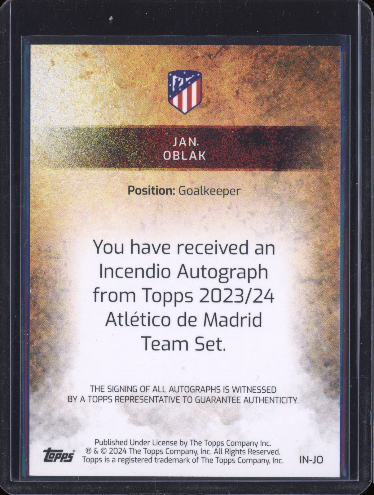 Jan Oblak 2023-24 Topps Athletico de Madrid Team Set IN-JO Autograph